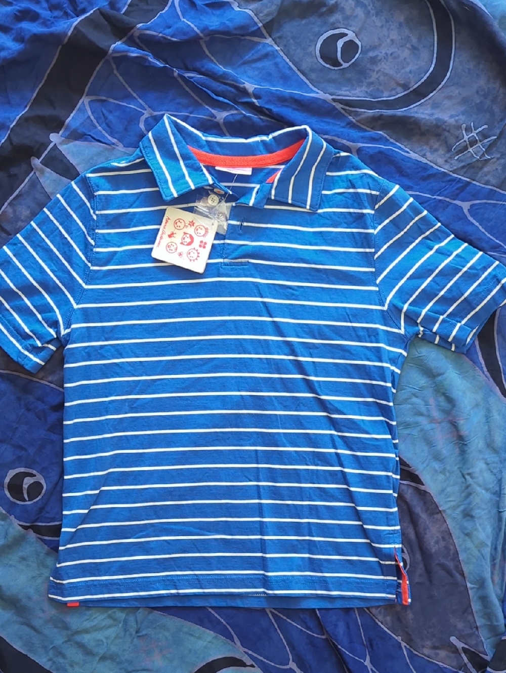 Hanna Andersson NWT 100% Cotton Blue & White Striped Polo Shirt Sz 140 10